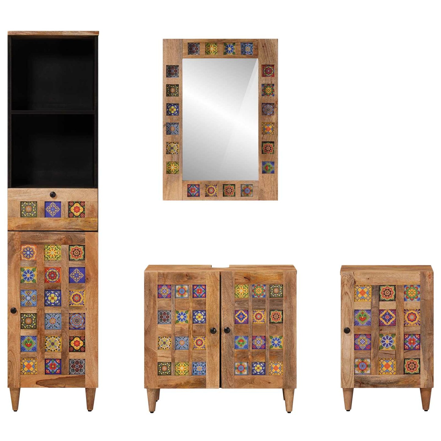 Bathroom Furniture Set with Door 4 pcs Natural Solid Mango Wood