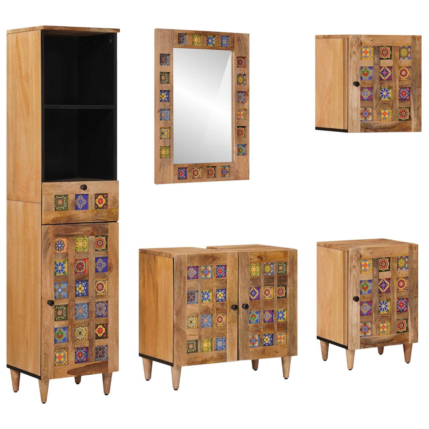 Bathroom Furniture Set 5 pcs Natural Solid Mango Wood