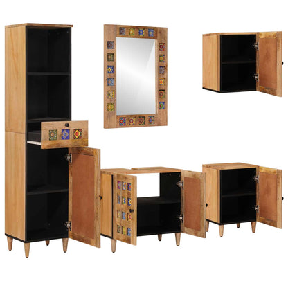 Bathroom Furniture Set 5 pcs Natural Solid Mango Wood