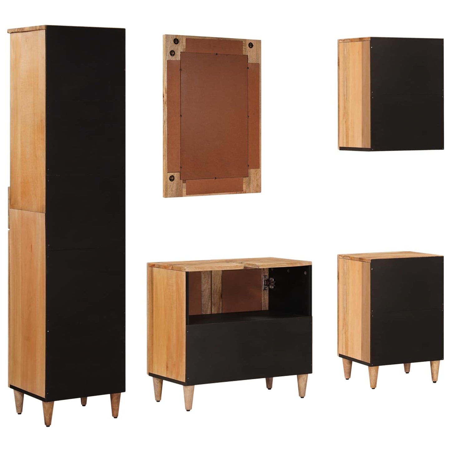 Bathroom Furniture Set 5 pcs Natural Solid Mango Wood