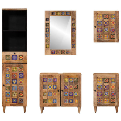Bathroom Furniture Set 5 pcs Natural Solid Mango Wood