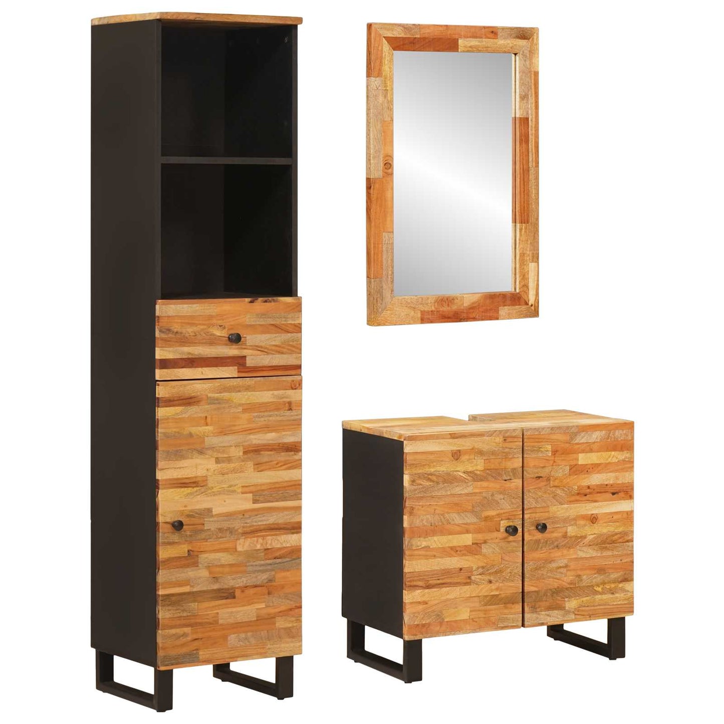 Bathroom Sets with Drawer with Shelf Natural Solid Mango Wood