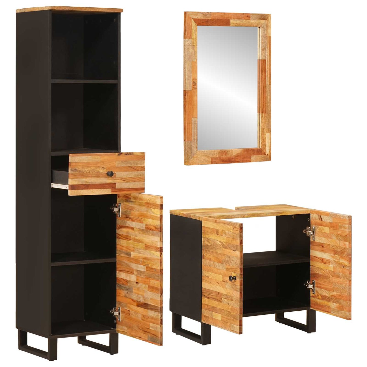 Bathroom Sets with Drawer with Shelf Natural Solid Mango Wood