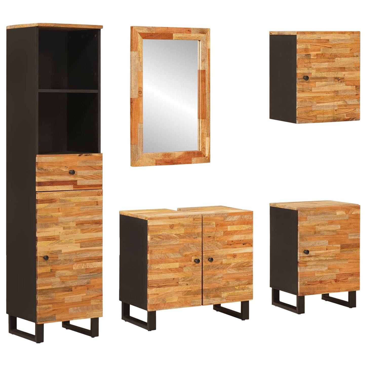 Bathroom Sets with Drawer 5 pcs Natural Solid Mango Wood