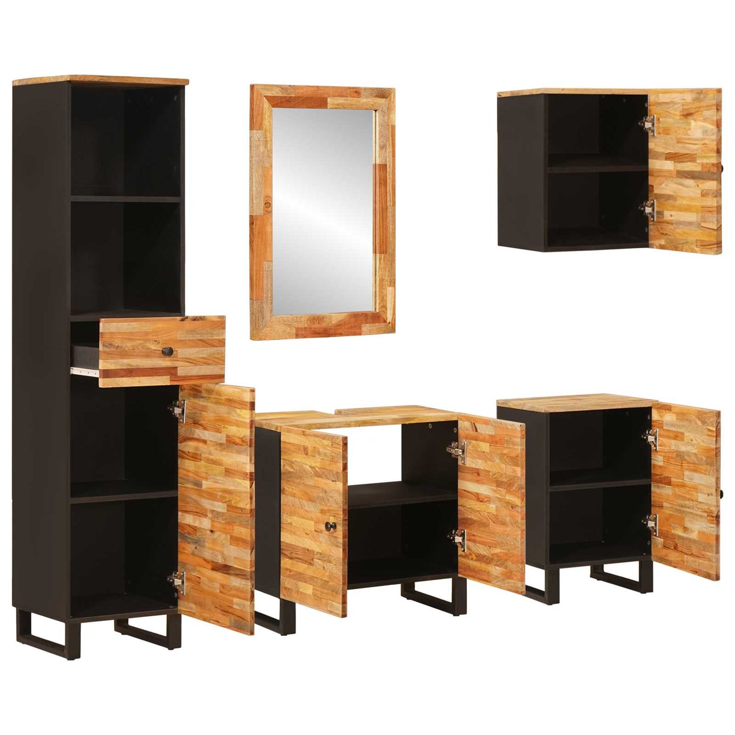 Bathroom Sets with Drawer 5 pcs Natural Solid Mango Wood