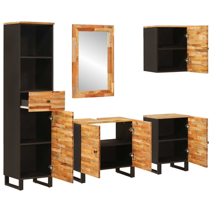 Bathroom Sets with Drawer 5 pcs Natural Solid Mango Wood