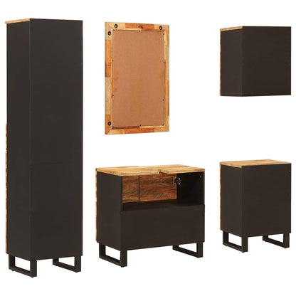Bathroom Sets with Drawer 5 pcs Natural Solid Mango Wood
