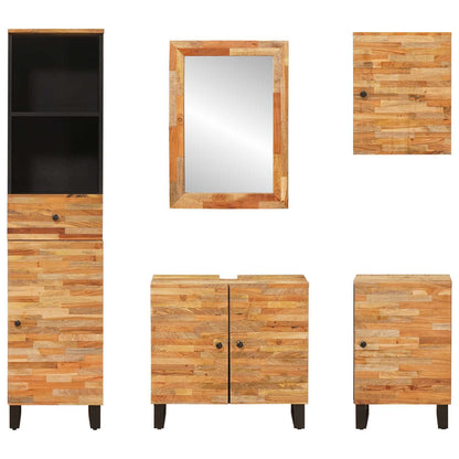 Bathroom Sets with Drawer 5 pcs Natural Solid Mango Wood