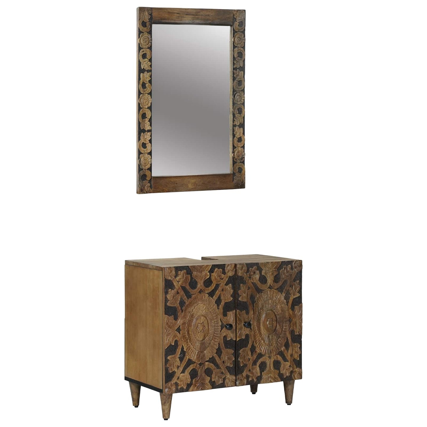 Bathroom Furniture Set with Door 2 pcs Brown Solid Mango Wood