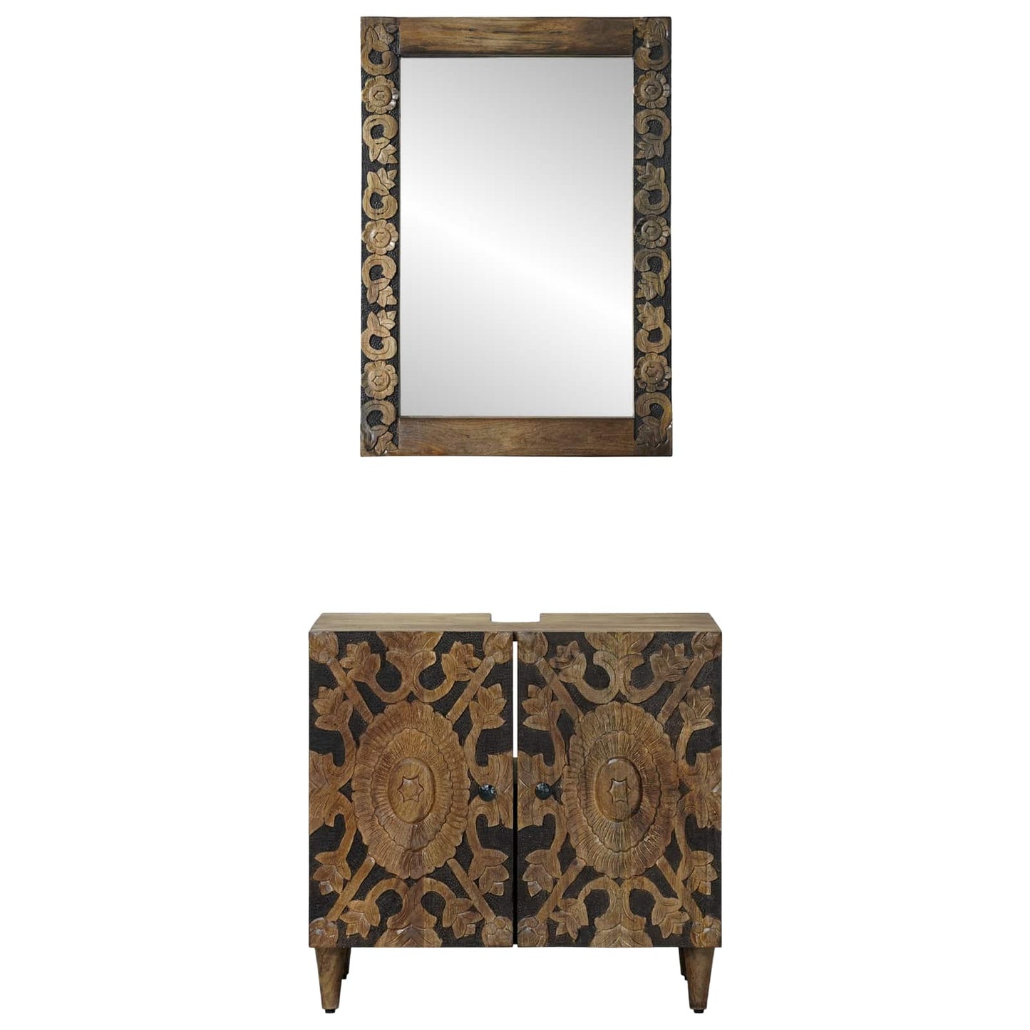 Bathroom Furniture Set with Door 2 pcs Brown Solid Mango Wood