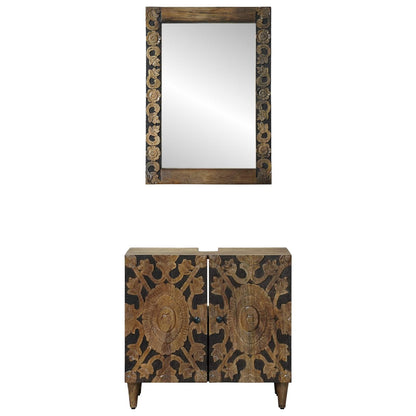Bathroom Furniture Set with Door 2 pcs Brown Solid Mango Wood