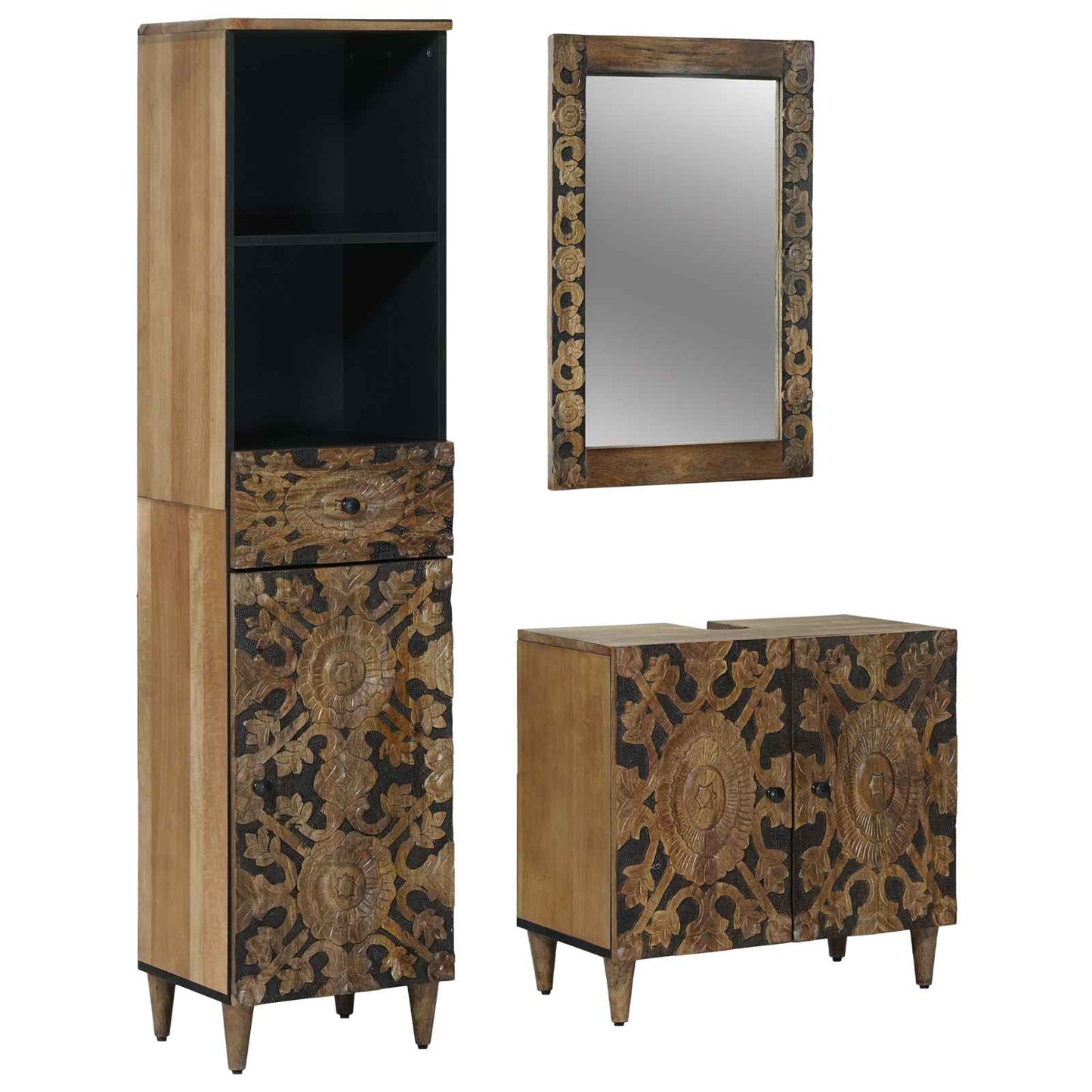 Bathroom Furniture Set with Drawer 3 pcs Brown Solid Mango Wood