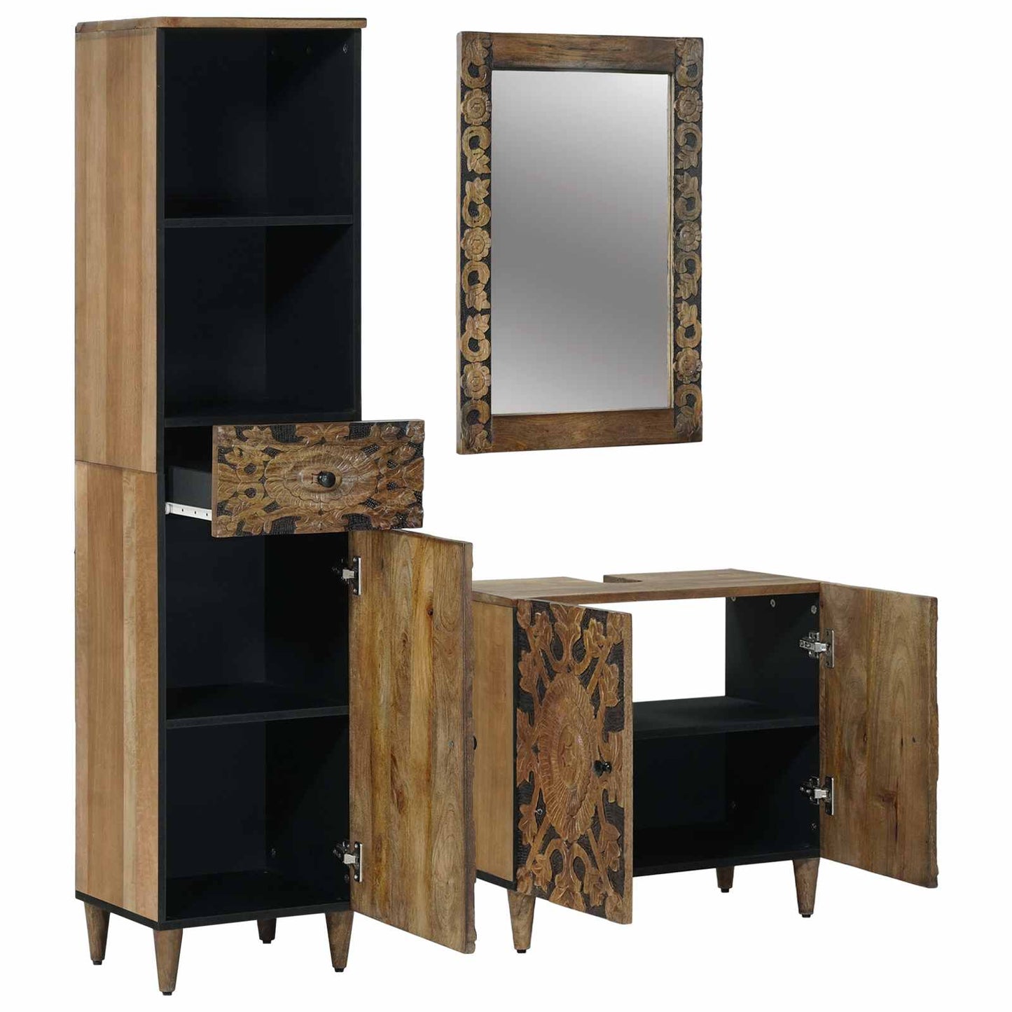 Bathroom Furniture Set with Drawer 3 pcs Brown Solid Mango Wood