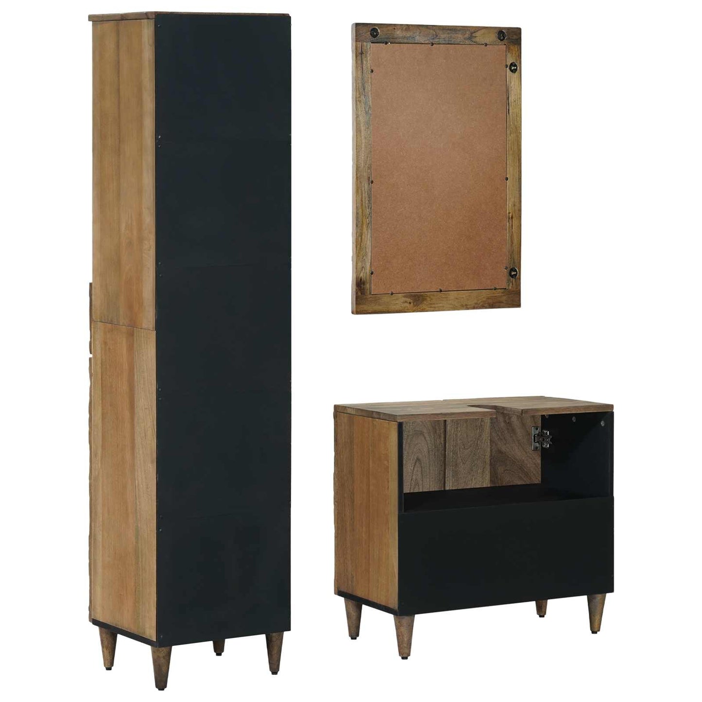Bathroom Furniture Set with Drawer 3 pcs Brown Solid Mango Wood