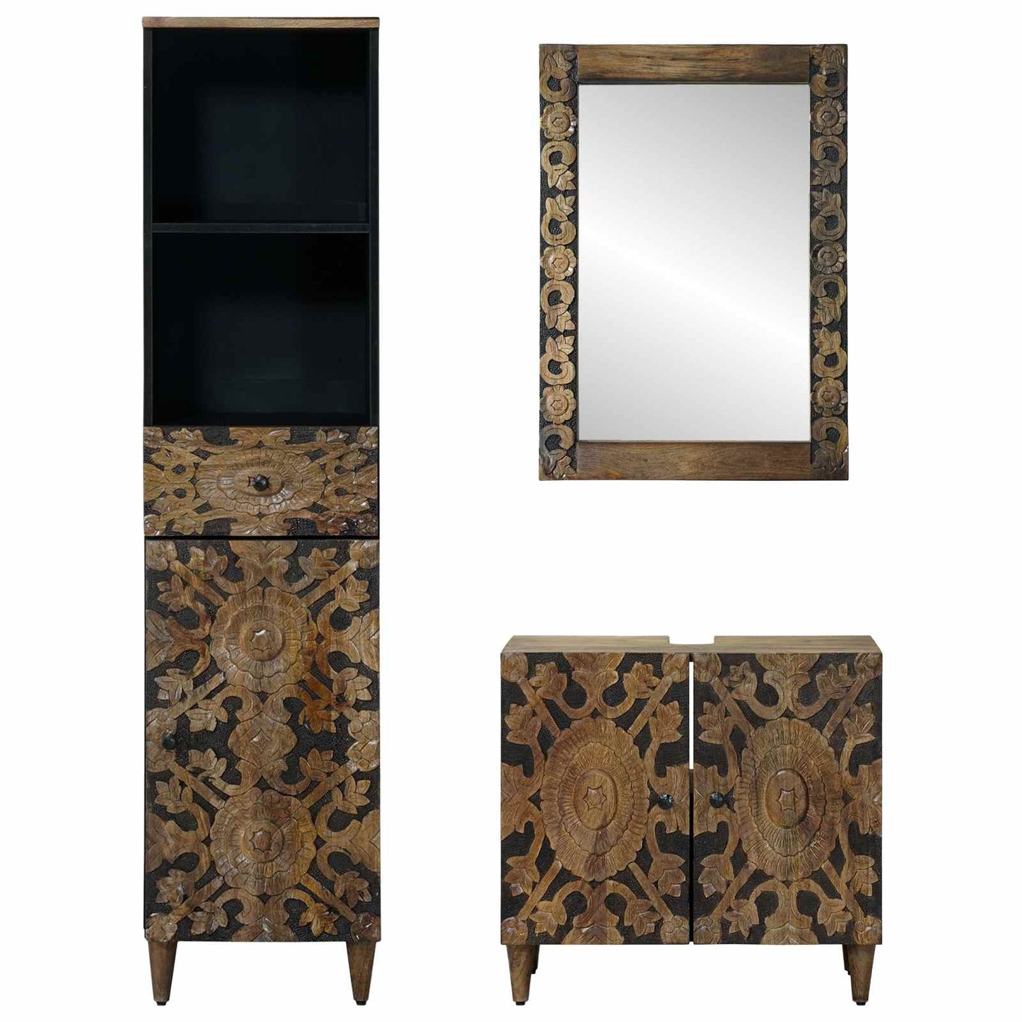 Bathroom Furniture Set with Drawer 3 pcs Brown Solid Mango Wood