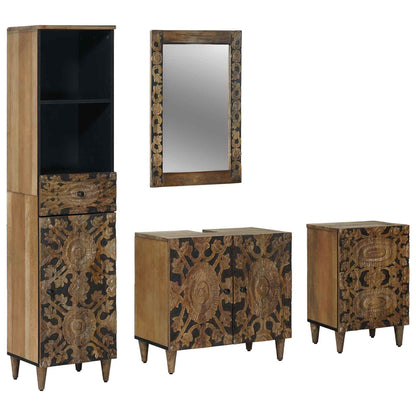 Bathroom Furniture Set with Drawer 4 pcs Brown Solid Mango Wood