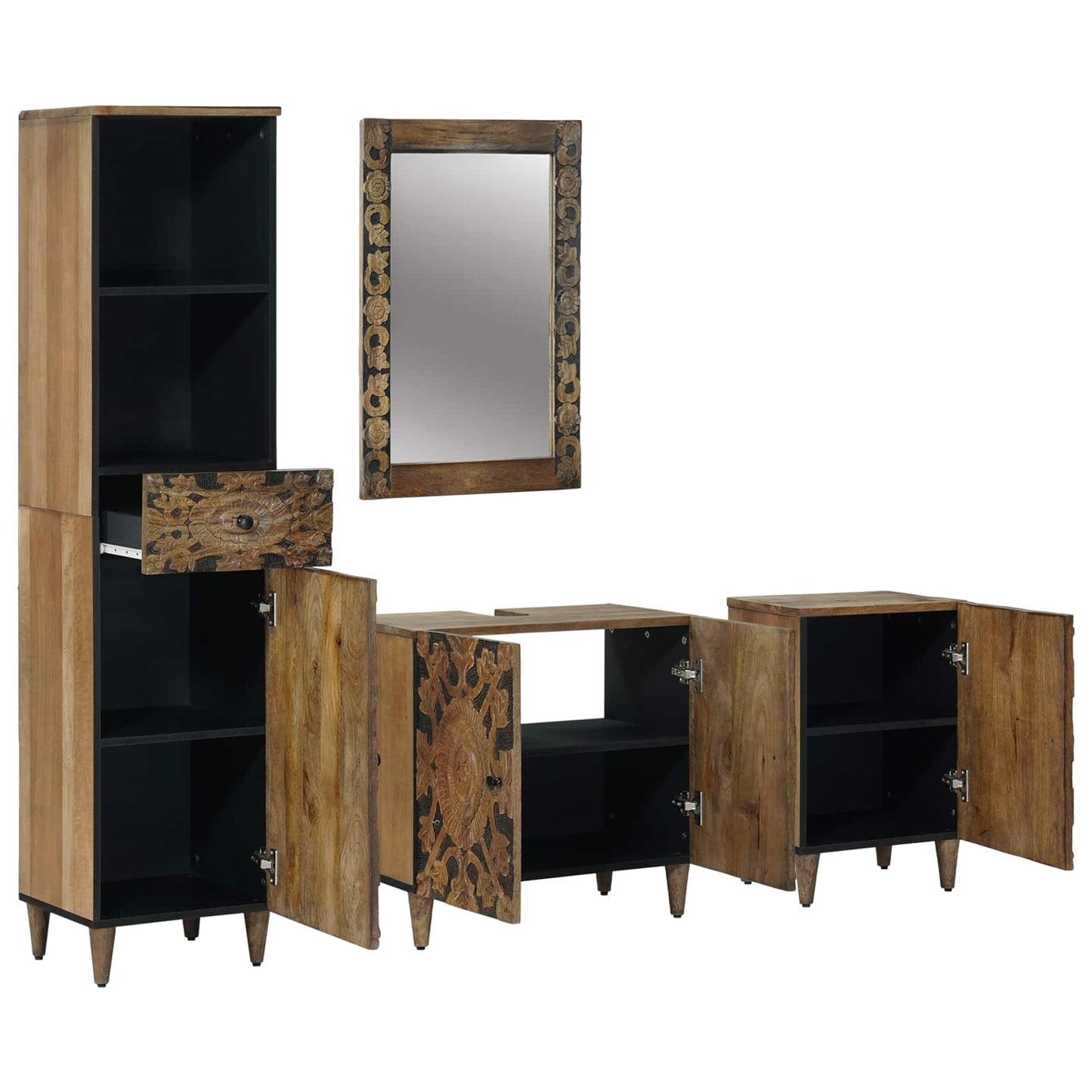 Bathroom Furniture Set with Drawer 4 pcs Brown Solid Mango Wood