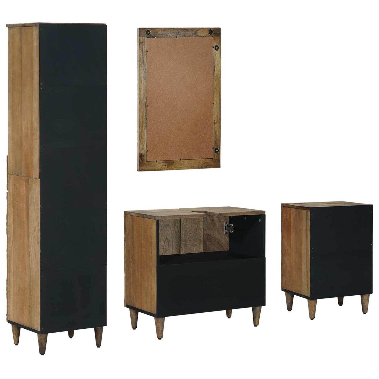 Bathroom Furniture Set with Drawer 4 pcs Brown Solid Mango Wood