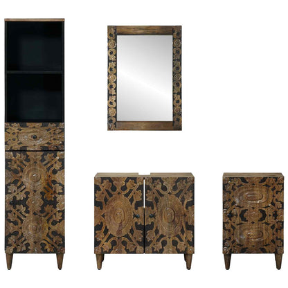Bathroom Furniture Set with Drawer 4 pcs Brown Solid Mango Wood