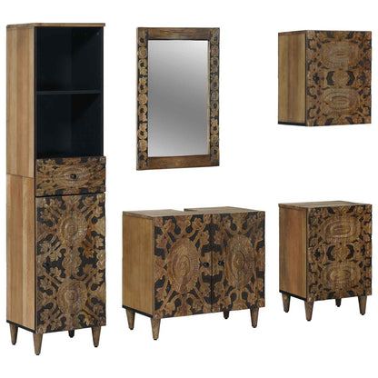 Bathroom Furniture Set with Drawer 5 pcs Brown Solid Mango Wood