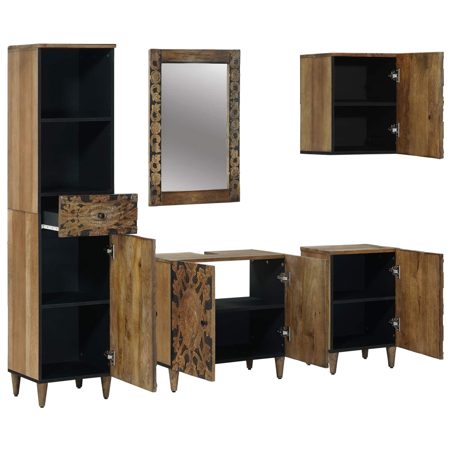 Bathroom Furniture Set with Drawer 5 pcs Brown Solid Mango Wood