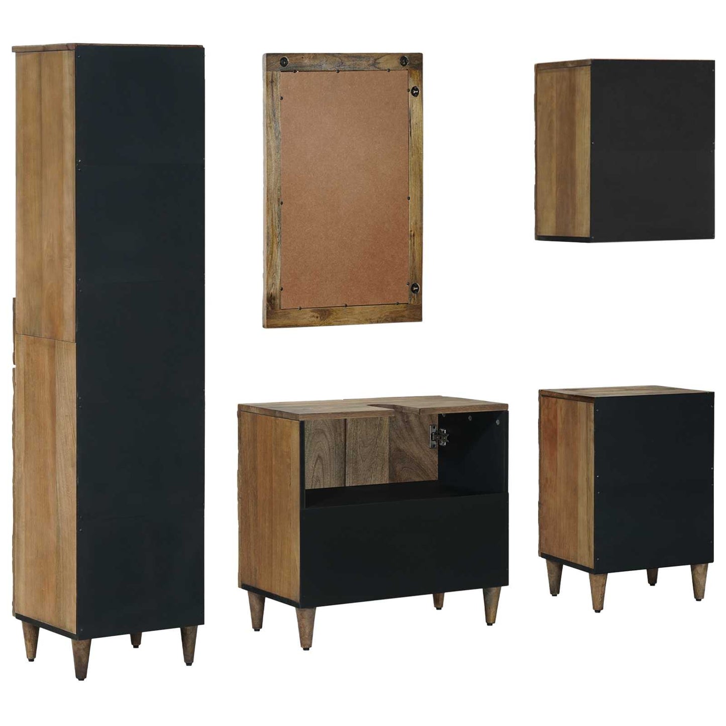 Bathroom Furniture Set with Drawer 5 pcs Brown Solid Mango Wood