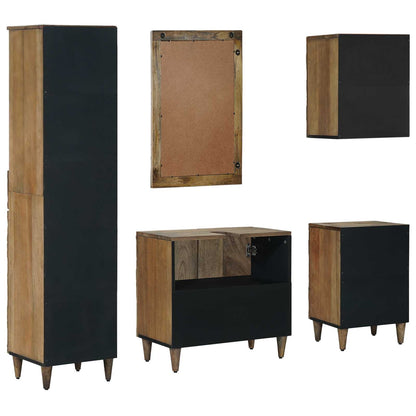 Bathroom Furniture Set with Drawer 5 pcs Brown Solid Mango Wood