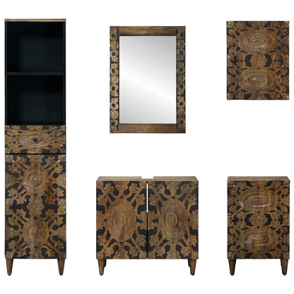 Bathroom Furniture Set with Drawer 5 pcs Brown Solid Mango Wood