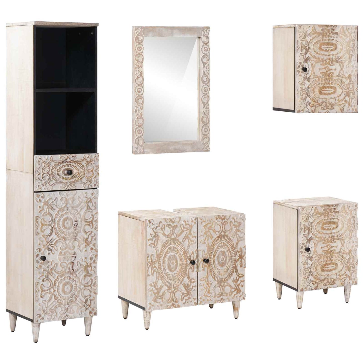 Bathroom Furniture Set with Drawer 5 pcs White Solid Mango Wood
