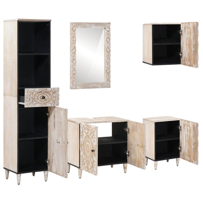 Bathroom Furniture Set with Drawer 5 pcs White Solid Mango Wood