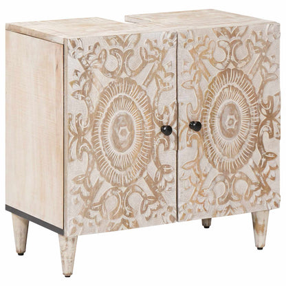 Bathroom Furniture Set with Drawer 5 pcs White Solid Mango Wood