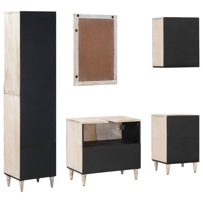 Bathroom Furniture Set with Drawer 5 pcs White Solid Mango Wood