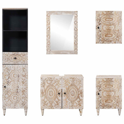 Bathroom Furniture Set with Drawer 5 pcs White Solid Mango Wood