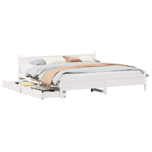 Bed Frame without Mattress White 180x200 cm Super King Solid Wood Pine