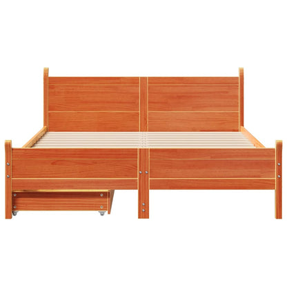 Bed Frame without Mattress Wax Brown 135x190 cm Double Solid Wood Pine