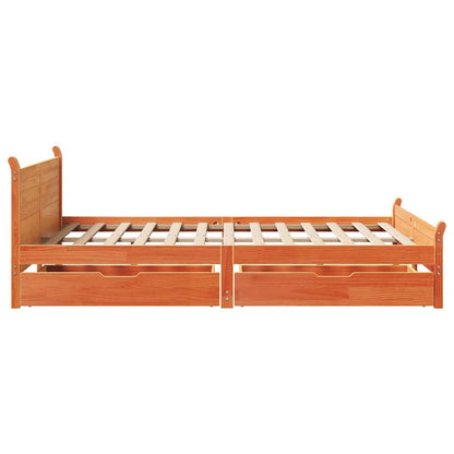 Bed Frame without Mattress Wax Brown 135x190 cm Double Solid Wood Pine