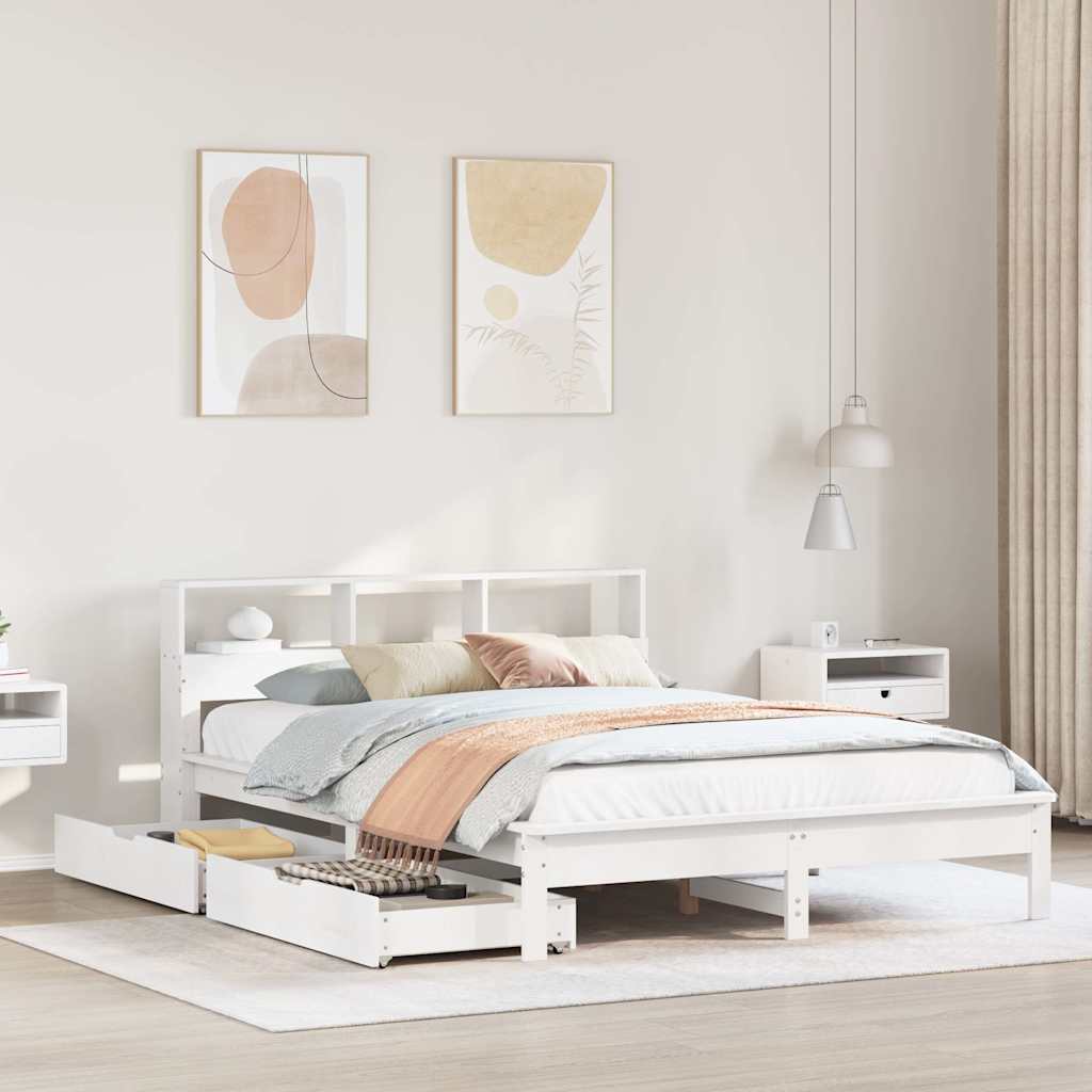 Bookcase Bed without Mattress White 160x200 cm Solid Wood Pine