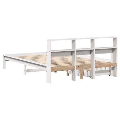 Bookcase Bed without Mattress White 150x200 cm King Size Solid Wood Pine