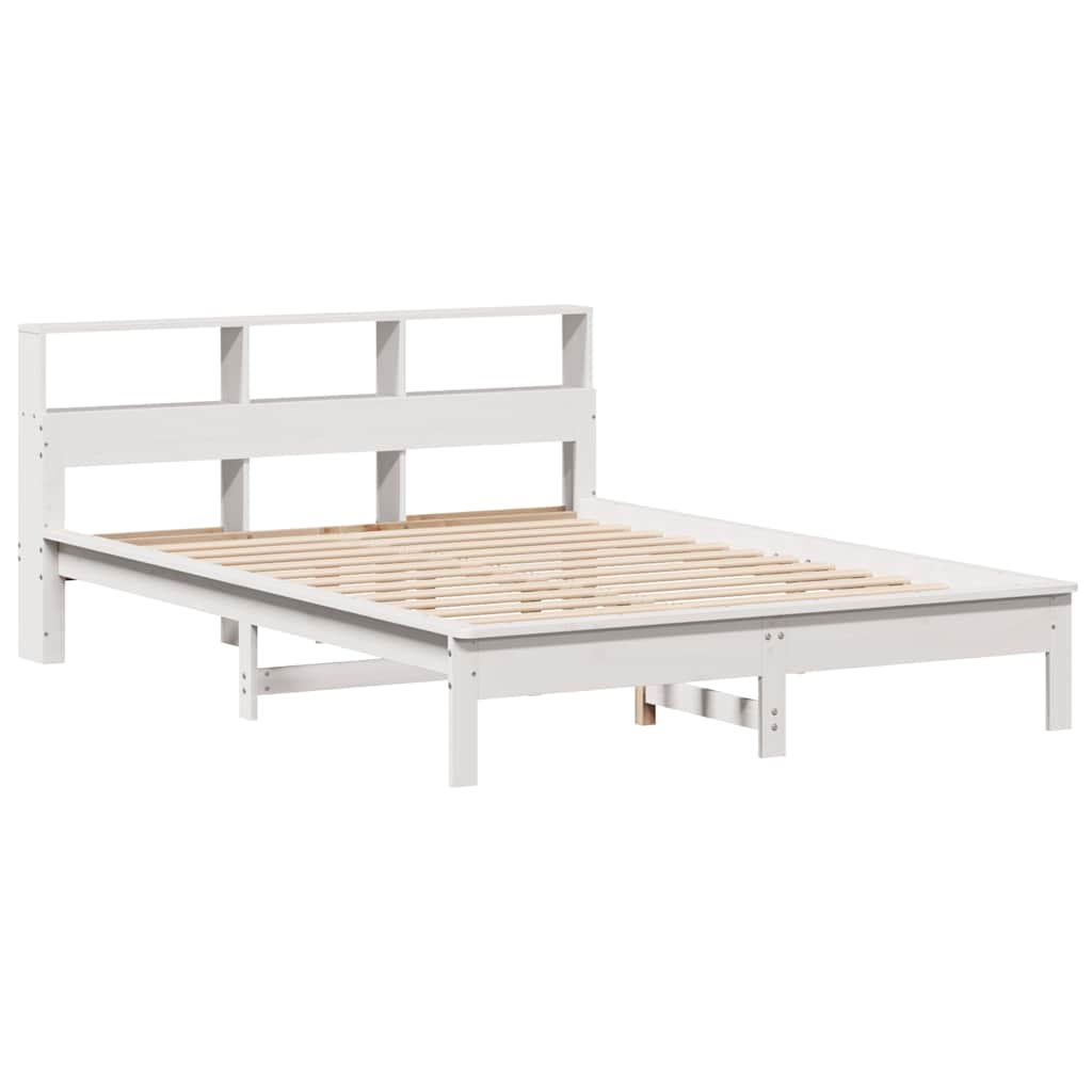 Bookcase Bed without Mattress White 150x200 cm King Size Solid Wood Pine
