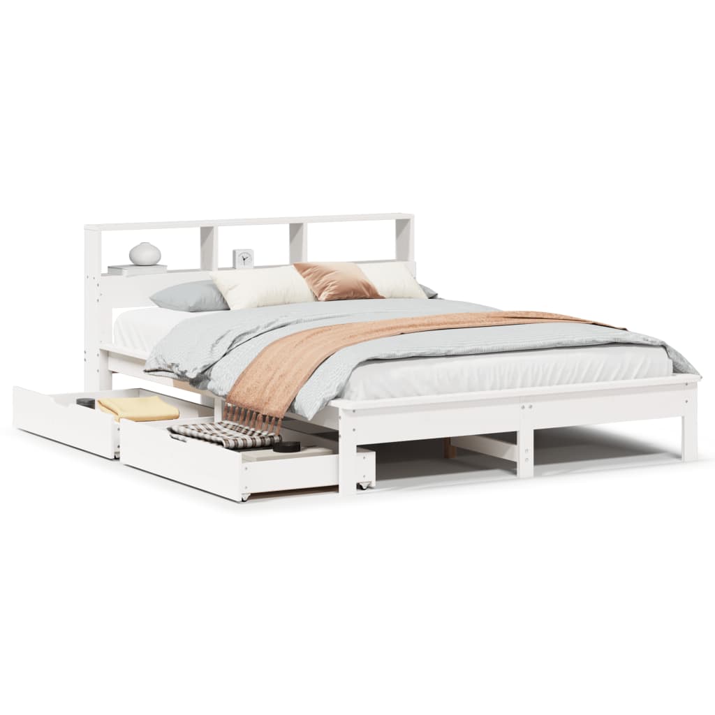 Bookcase Bed without Mattress White 140x200 cm Solid Wood Pine