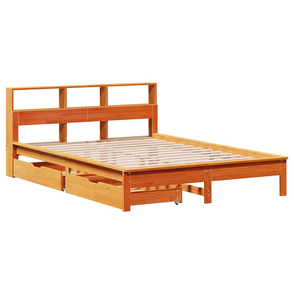 Bookcase Bed without Mattress Wax Brown 140x200 cm Solid Wood Pine