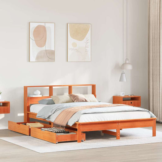 Bookcase Bed without Mattress Wax Brown 140x200 cm Solid Wood Pine
