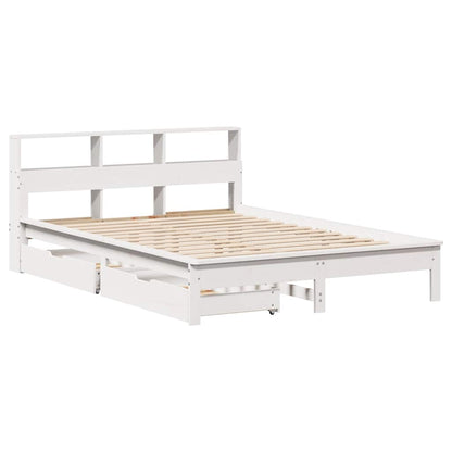 Bookcase Bed without Mattress White 135x190 cm Double Solid Wood Pine