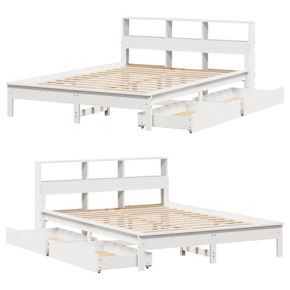 Bookcase Bed without Mattress White 135x190 cm Double Solid Wood Pine