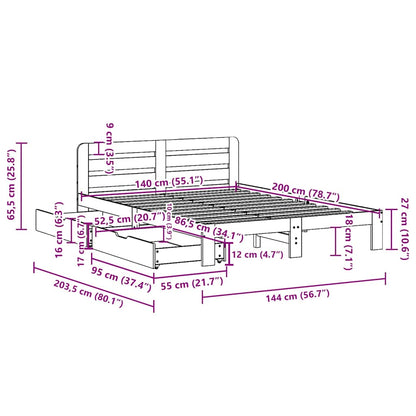 Bed Frame without Mattress White 140x200 cm Solid Wood Pine