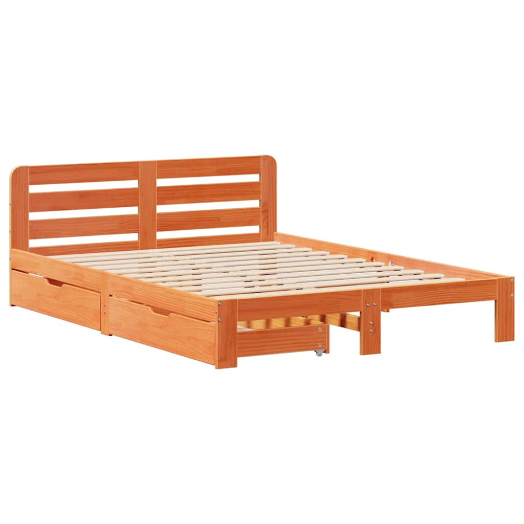 Bed Frame without Mattress Wax Brown 140x200 cm Solid Wood Pine