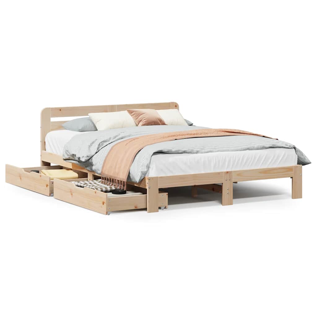 Bed Frame without Mattress 150x200 cm King Size Solid Wood Pine