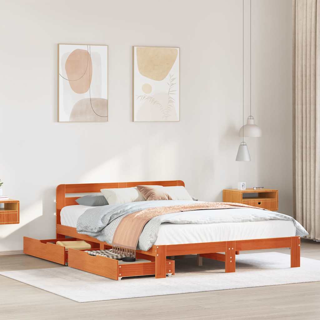 Bed Frame without Mattress Wax Brown 160x200 cm Solid Wood Pine