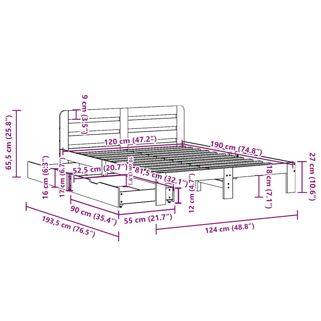 Bed Frame without Mattress Wax Brown 120x190 cm Small Double Solid Wood Pine