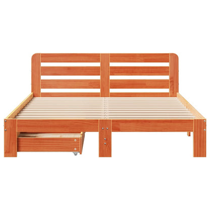 Bed Frame without Mattress Wax Brown 135x190 cm Double Solid Wood Pine